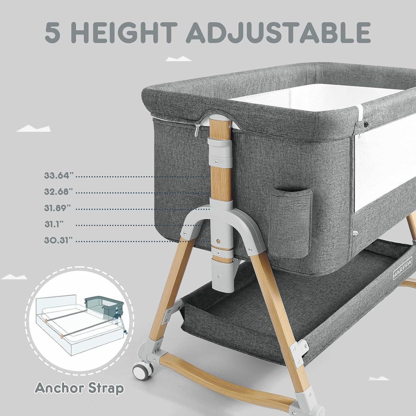 WICCA 3-in-1 Baby Bassinet | Bedside Sleeper & Rocking Crib