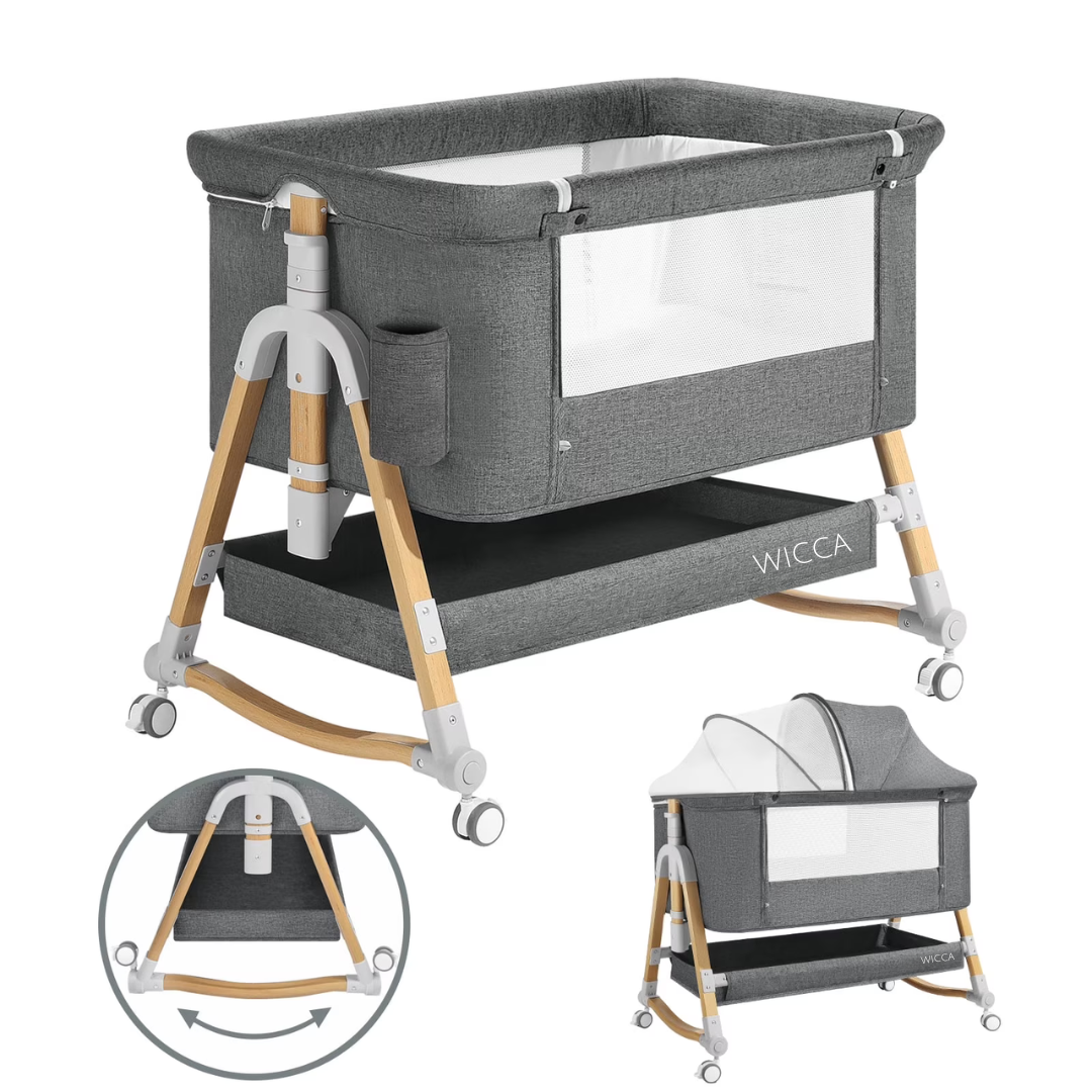 WICCA 3-in-1 Baby Bassinet | Bedside Sleeper & Rocking Crib