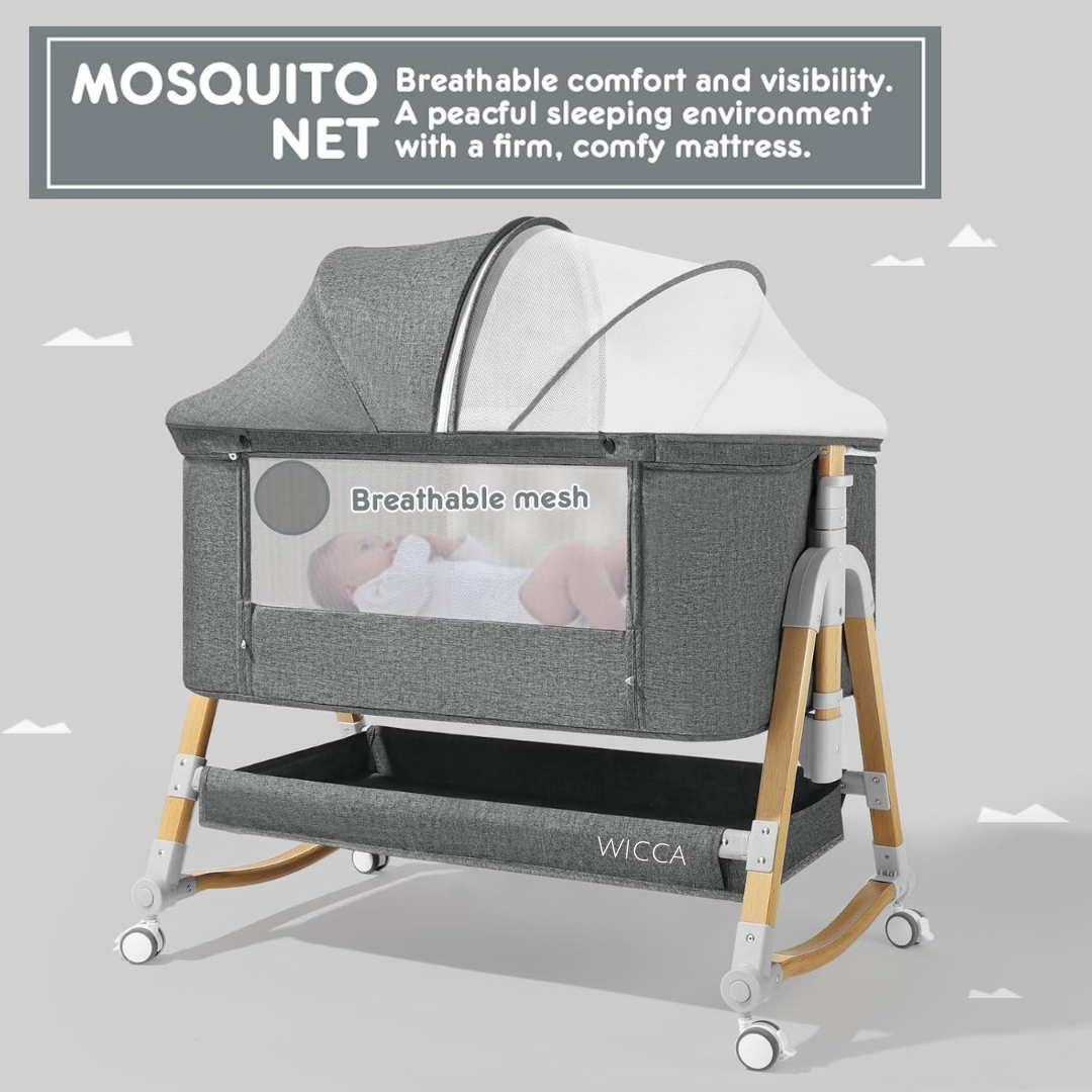WICCA 3-in-1 Baby Bassinet | Bedside Sleeper & Rocking Crib