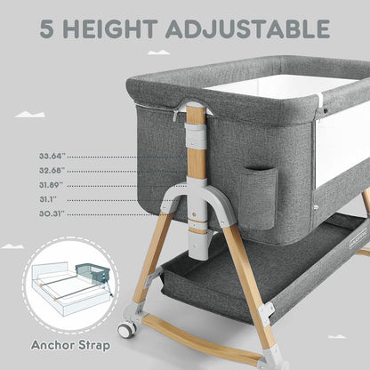 WICCA 3-in-1 Baby Bassinet | Bedside Sleeper & Rocking Crib