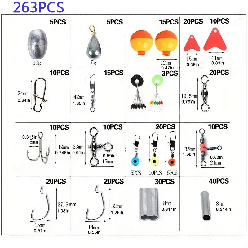 Fishing Accessories Set with Tackle Box 263pcs