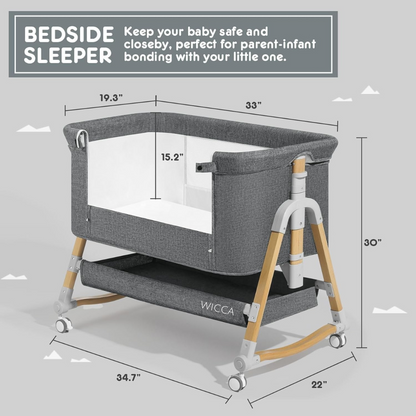 WICCA 3-in-1 Baby Bassinet | Bedside Sleeper & Rocking Crib